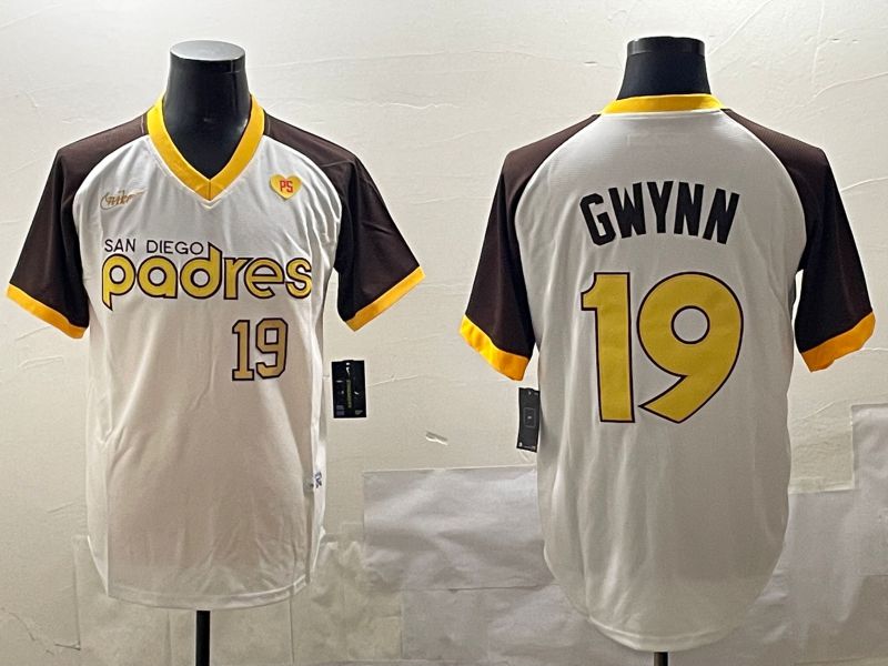 Men San Diego Padres 19 Gwynn White Throwback Game 2025 Nike MLB Jersey style 5